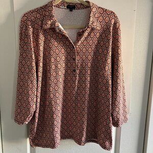 Talbots Womens Top Size 2XL 3/4 Sleeve Retro Stretchy.